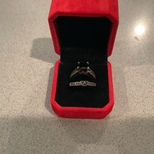 Ring, black diamond, lab created, bridal set. Sz 8